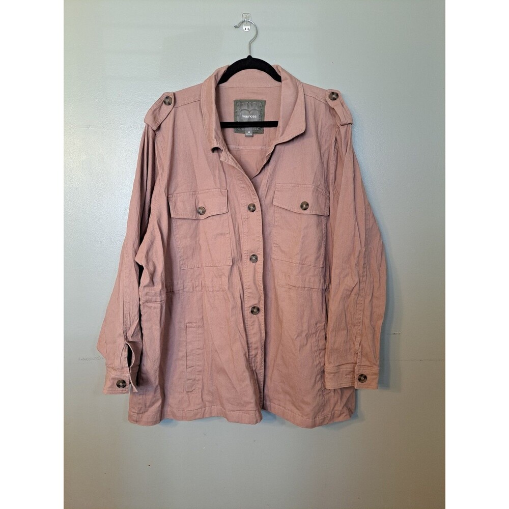 Maurices Women's Button Front Shacket Plus Size 4 Dusty Rose Pink Utility Jacket